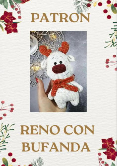 Patrón de reno tejido con bufanda roja