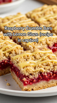 Raspberry Crumble Bars with Lemon Glaze