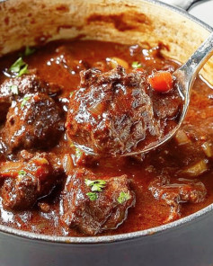 Rustic Red Wine-Braised Beef Bourguignon Served in Crusty Bread Bowls