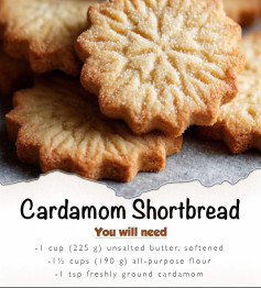 Scandinavian-style Cardamom Shortbread recipe with a subtle, fragrant spice and a delicate buttery crumb.