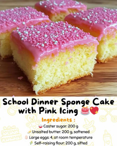 School Dinner Sponge Cake with Pink Icing