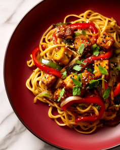 Sesame Tofu Noodles with Sweet and Spicy Glaze