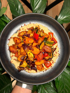 Spicy Harissa Gnocchi with Creamy Hummus Delight