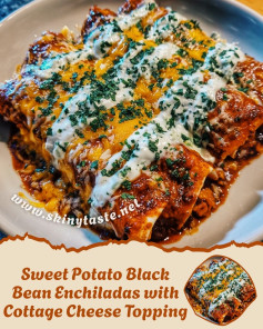 Sweet Potato Black Bean Enchiladas with Cottage Cheese Topping