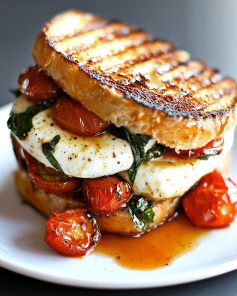 Tangy Vegan Caprese Panini with Roasted Cherry Tomatoes