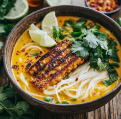 Tempeh Noodle Soup with Charred Corn Delight