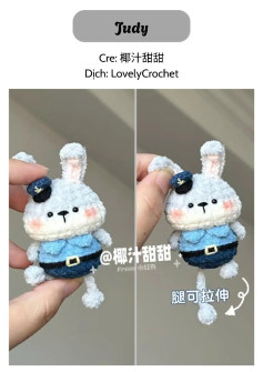 Thỏ móc len xinh xắn trong đồng phục cảnh sát với chân co giãn