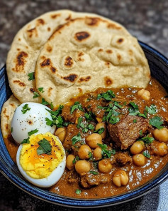 Tropical Coconut Lamb & Chickpea Stew with Garlicky Naan and Creamy Boiled Egg