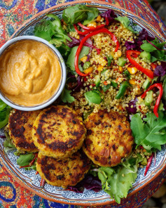 Vibrant Vegan Aloo Tikki with Zesty Couscous Salad