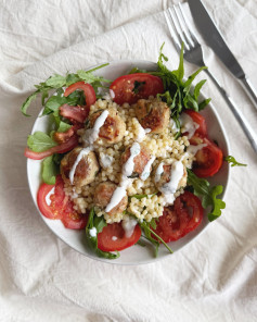 Zesty Feta Chicken Meatballs with Couscous Salad Delight
