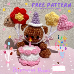 Adorable Crochet Birthday Bear with Cake and Balloons Pattern