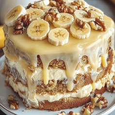 Banana Walnut Bliss Cake with Creamy Custard Layers