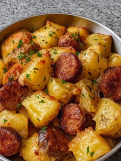 Batatas Crocantes com Linguiça e Queijo Derretido