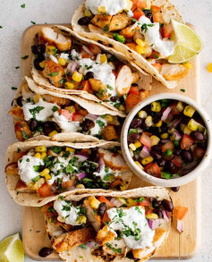 BBQ Chicken Tacos with Black Bean Salsa and Cilantro Lime Crema
