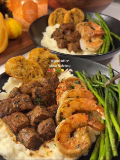 Cajun Butter Steak and Shrimp with Truffle Parmesan Mash