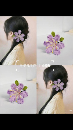 Chart móc len hoa hồng tím.