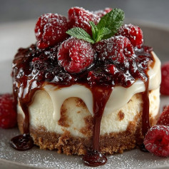 Cheesecake Gelado de Framboesa com Ganache de Chocolate Branco