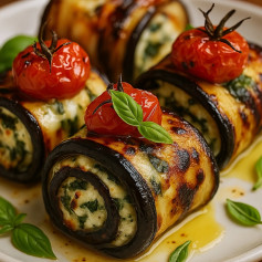 Cheesy Eggplant Rolls with Spinach and Basil Delight