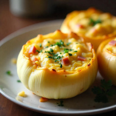 Cheesy Ham Omelet Baked in Onion Bliss