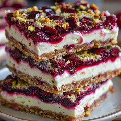 Cherry Pistachio Delight Cheesecake Bars
