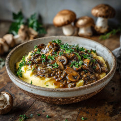 Creamy Lentil Mushroom Harmony on Mashed Bliss