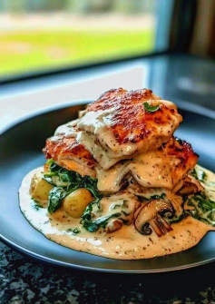 Creamy Smothered Chicken with Spinach, Potatoes, and Mushrooms