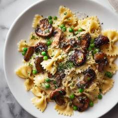 Creamy Tahini Pasta with Mushrooms and Peas Delight