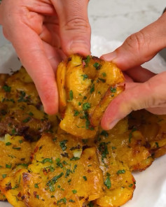 Crispy Herb-Garlic Smashed Potatoes with Calabrian Chili Aioli