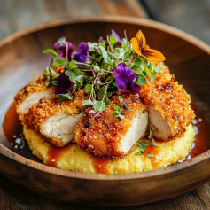 Crispy Korean Chili Chicken with Creamy Polenta Delight