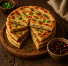 Crispy Scallion Pancakes with Savory Soy-Garlic Dip