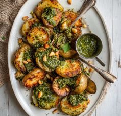 Crispy Smashed Potatoes with Zesty Garlic Pesto