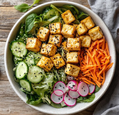 Crispy Tofu and Veggie Salad with Sesame Dressing