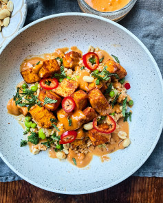 Crispy Tofu Delight with Spicy Peanut Harmony