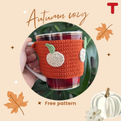 Crochet Pattern for Autumn-Themed Mug Cozy with Pumpkins
