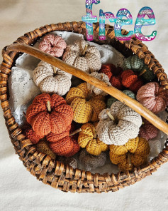 Crochet Pattern for Colorful Autumn Pumpkins in Basket