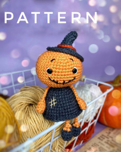 Crochet Pattern for Cute Pumpkin Witch Doll