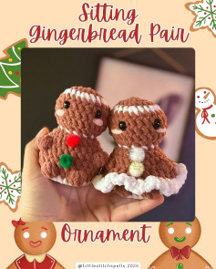 Crochet Pattern for Sitting Gingerbread Couple Ornament