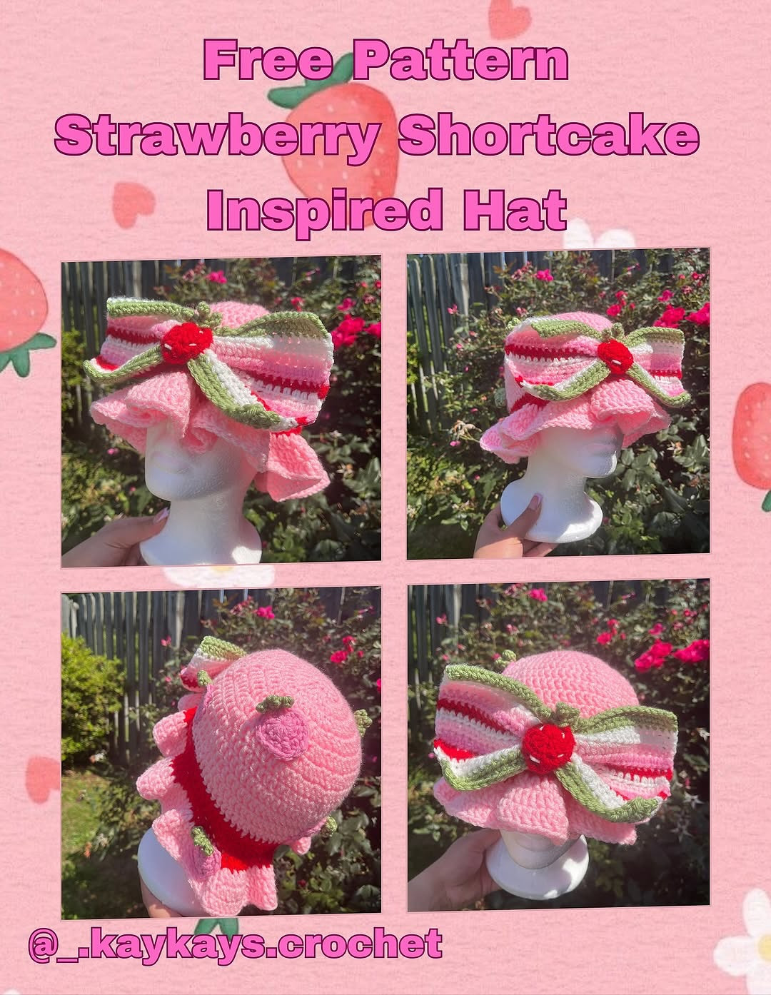 Crochet Pattern for Strawberry Shortcake Style Hat with Bow