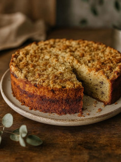 Cuca de Banana com Crocante de Canela Perfumada