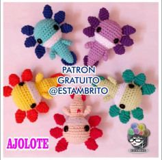 Free Pattern for Colorful Crochet Axolotls by Estambrito