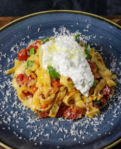 Fresh Tomato Fettuccine with Creamy Burrata Delight