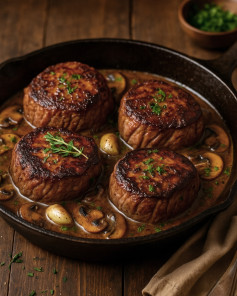 Garlic-Butter Filet Mignon with Thyme Mushroom Magic
