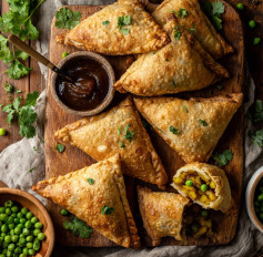 Golden Baked Samosas with Spiced Potato and Pea Filling