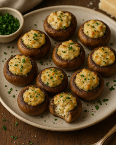 Golden Cheesy Garlic Mushroom Bites