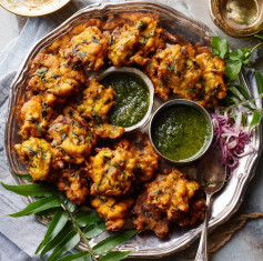 Golden Lentil Fritters with Spicy Cilantro-Tomatillo Dip
