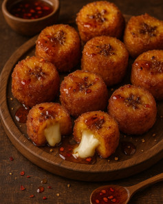 Golden Mozzarella Plantain Bites with Spicy Honey Drizzle