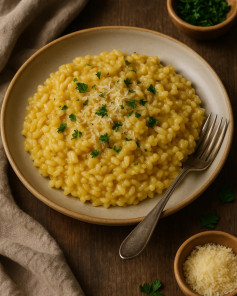 Golden Parmesan Risotto: Creamy Delight with a Hint of Fresh Herbs