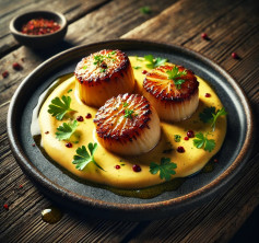 Golden Seared Scallops in Saffron Dream
