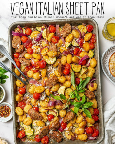 Golden Vegan Gnocchi with Herbed Sausage and Caramelized Vegetables