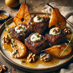 Gorgonzola Steak Cubes with Caramelized Pear Elegance